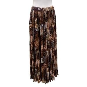 Vintage Neo Nostalgia Indian Rayon Maxi Skirt Medium Brown Floral Fall Autumn